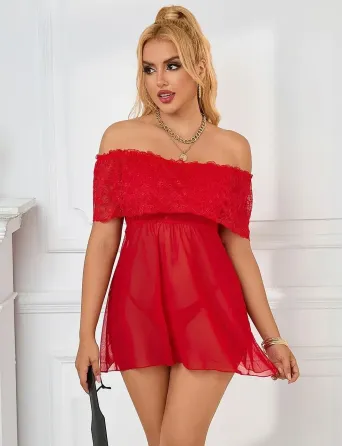 Кружевное сексуальное платье-комбинация Star Night с открытыми плечами, красное Sex Aura Киев