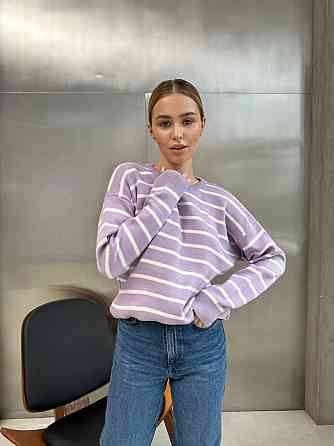 Жіночий базовий смугастий светр оверсайз вовна 70% акрил 30% Лаванда Одеса