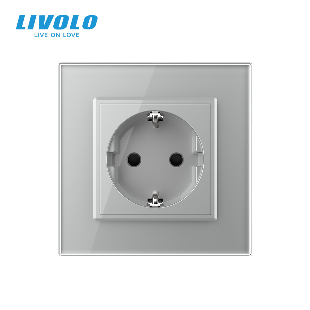 LIVOLO Електрична розетка з заземленням LIVOLO, сіра, скляна рамка, шторки, 250В 16А (VL-C7C1EU Коломия - фото 10