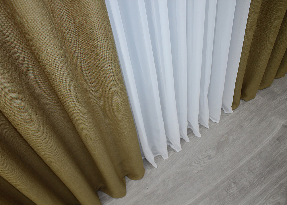 Комплект готовых штор VR-Textil Лен рогожка № 1447ш Бежевый 150х270 см 2 шт (33-0301) Киев - изображение 7