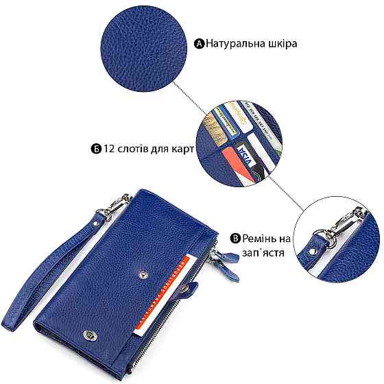 Кошелек женский с ремнем на запястье Синий (ST Leather) Киев