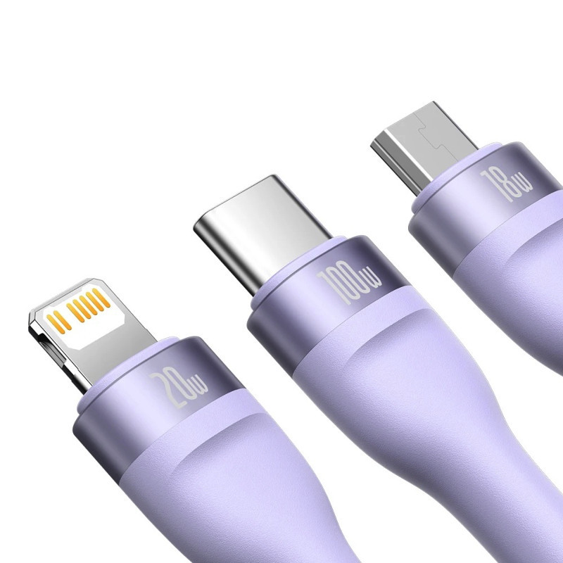 Кабель Baseus Flash Series II Two-for-three Charging Cable U+C to M+L+C 100W 1.2m Purple CASS030105 Одесса - изображение 4