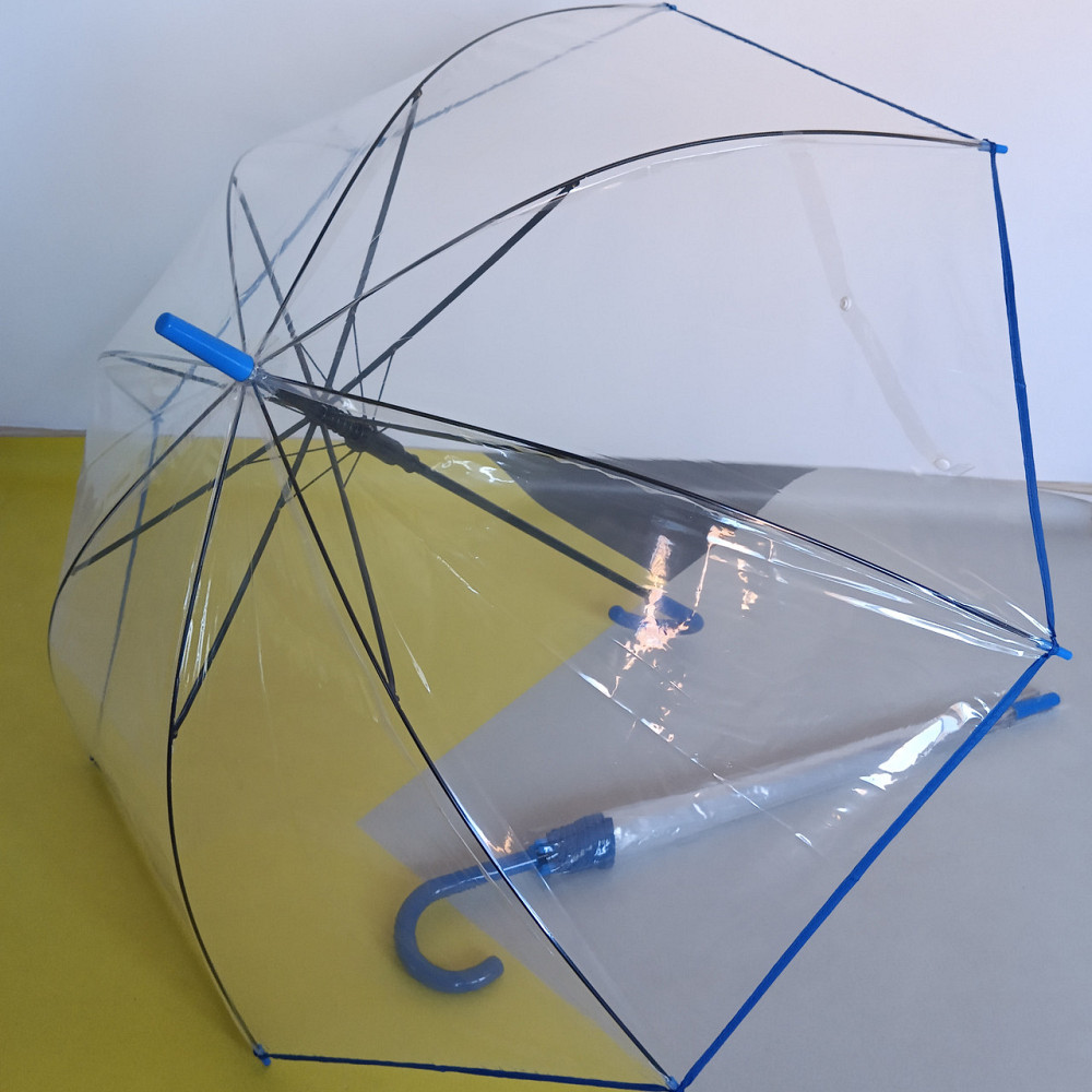 Зонт жіночий прозорий тростина з синьою облямівкою Київ - фото 1