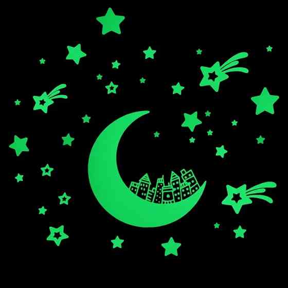 Светящаяся наклейка Луна со звездами 20 на 27 см салатовый Киев