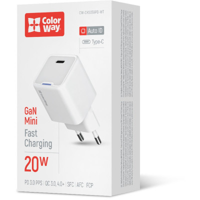 Зарядное устройство ColorWay C101C GaN Mini 20W PD PPS USB-C white (CW-CHS059PD-WT) Винница - изображение 12