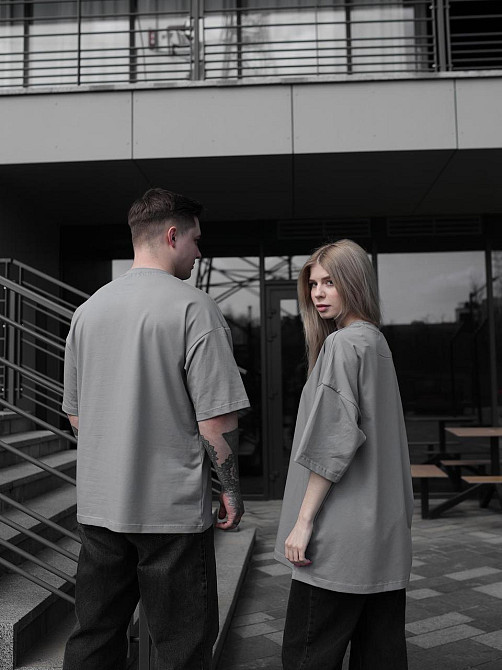 Парні футболки оверсайз(oversize) для чоловіка і дружини, для закоханих пар SANE сірі Одеса - фото 7