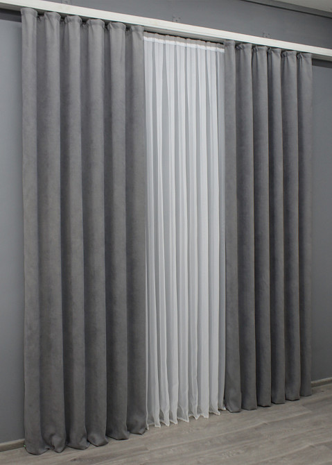 Комплект готових штор VR-Textil Мікровелюр Petek № 1485ш Сірий 100х270 см 2 шт (31-0031) Київ - фото 4