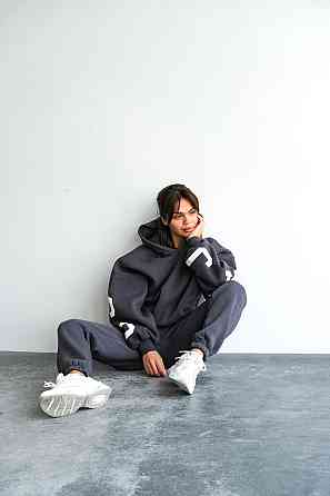 Женский стильный повседневный костюм Chicago с двойным капюшоном Графит, 42/46 Одесса