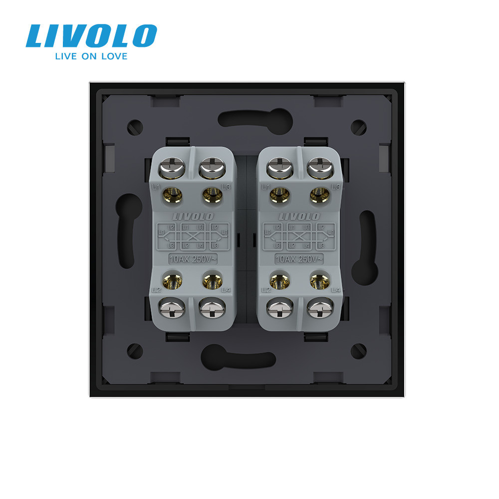 Двоклавішний перехресний вимикач LIVOLO чорний матовий скло Коломия - фото 9