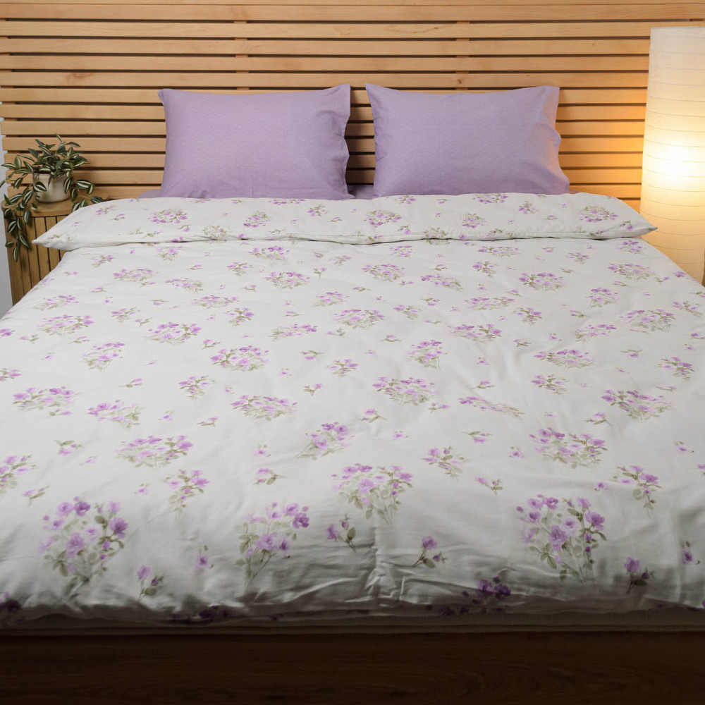 Комплект постельного белья полуторный Сатин Вероника 125 г/м2 YouStar (Лавандовый с белым) 2 х 70х70 Сумы - изображение 1
