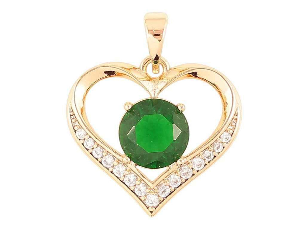 Кулон Позолота 18K «Сердечко с зеленым фианитом и цирконом» для цепочки до 5мм (262310) ТМ XUPING Киев - изображение 1