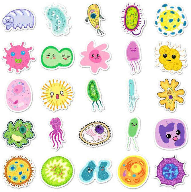 Набір наклейок (стікерів) "Мікроорганізми. Біологія. (50 шт.), стікерпак мікроби. Київ - фото 4