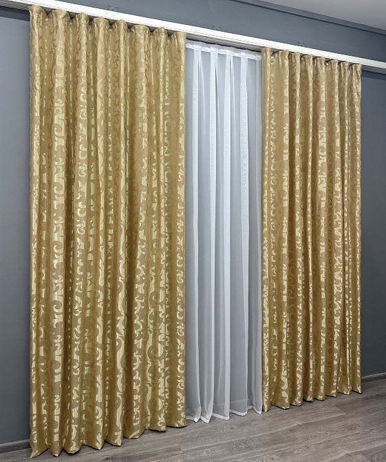 Комплект готовых штор VR-Textil Жаккард Вензель № 091ш Золотистый 130х270 см 2 шт (39-984) Киев - изображение 4