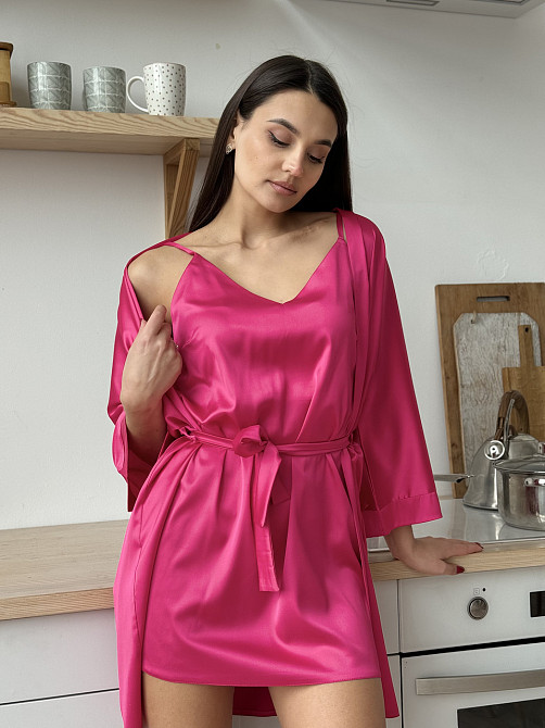 Шовкова нічна сорочка Малиновий 3XL/4XI Харків - фото 14