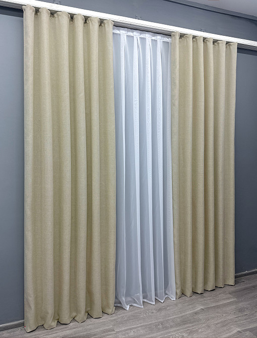 Комплект готовых штор VR-Textil Лен Мешковина № 114ш Бежевый 150х280 см 2 шт (33-0211) Киев - изображение 4