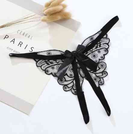 Трусики з розрізом та метеликом стрінги чорні - розмір універсальний, резинка до 100см Київ