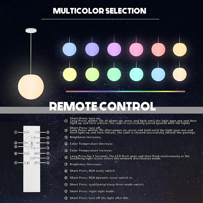 LED Світлодіодна Люстра підвісний світильник FUYO регульована яскравість RGB зміна кольорів керуванн Київ - фото 6