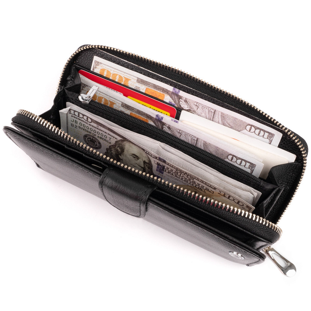 Вертикальний місткий гаманець зі шкіри унісекс ST Leather 19300 Чорний Київ - фото 5