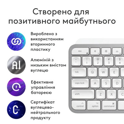Клавіатура Logitech MX Keys S для MAC Bluetooth/Wireless UA Pale Grey (920-011638) Вінниця - фото 8