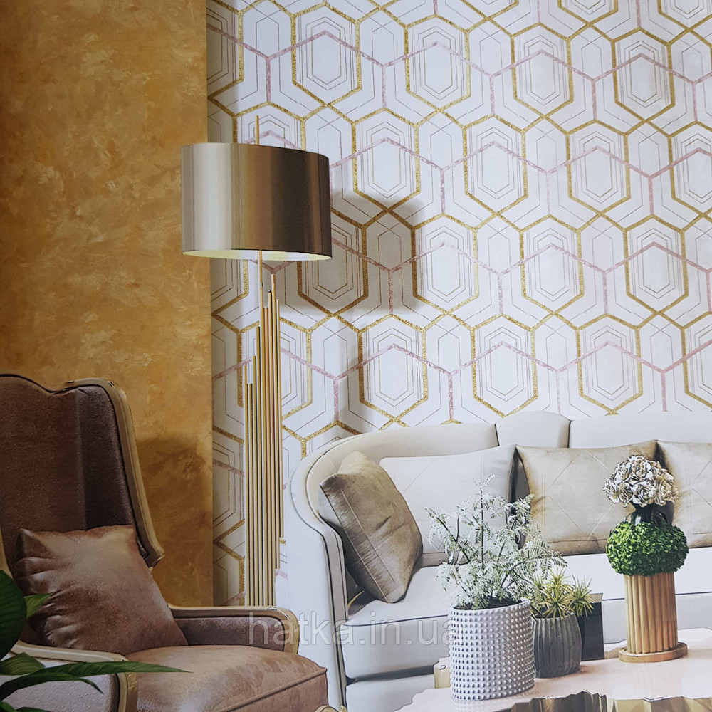 Шпалери метрові вінілові на флізелін 24 Carati Cristiana Masi геометрія смуги золотом рожеві на бежевому 3д Київ - фото 1