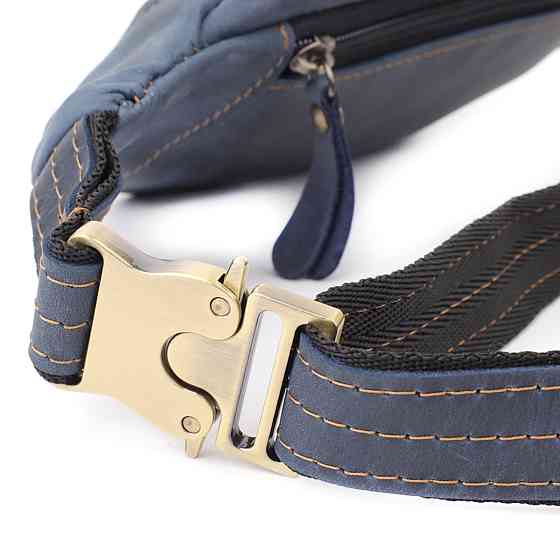 Красива сумка-бананка для чоловіків з натуральної vintage шкіри Shvigel 23123 Синій Київ