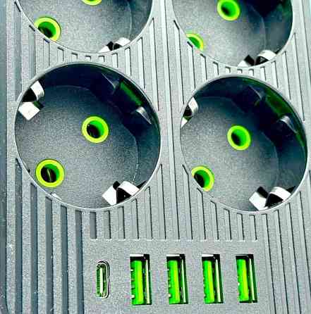 Подовжувач мережевий UA Power F06U, 4USB, Type-C, 6 розеток, 6 м, чорний Винница