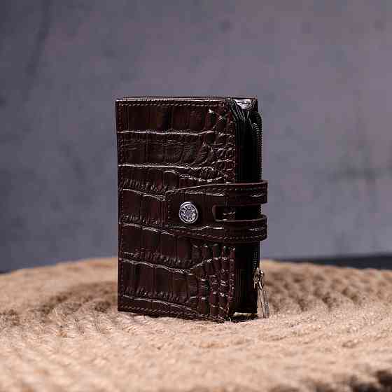 Оригінальний картхолдер із натуральної шкіри з тисненням під крокодила Коричневий (KARYA) Київ