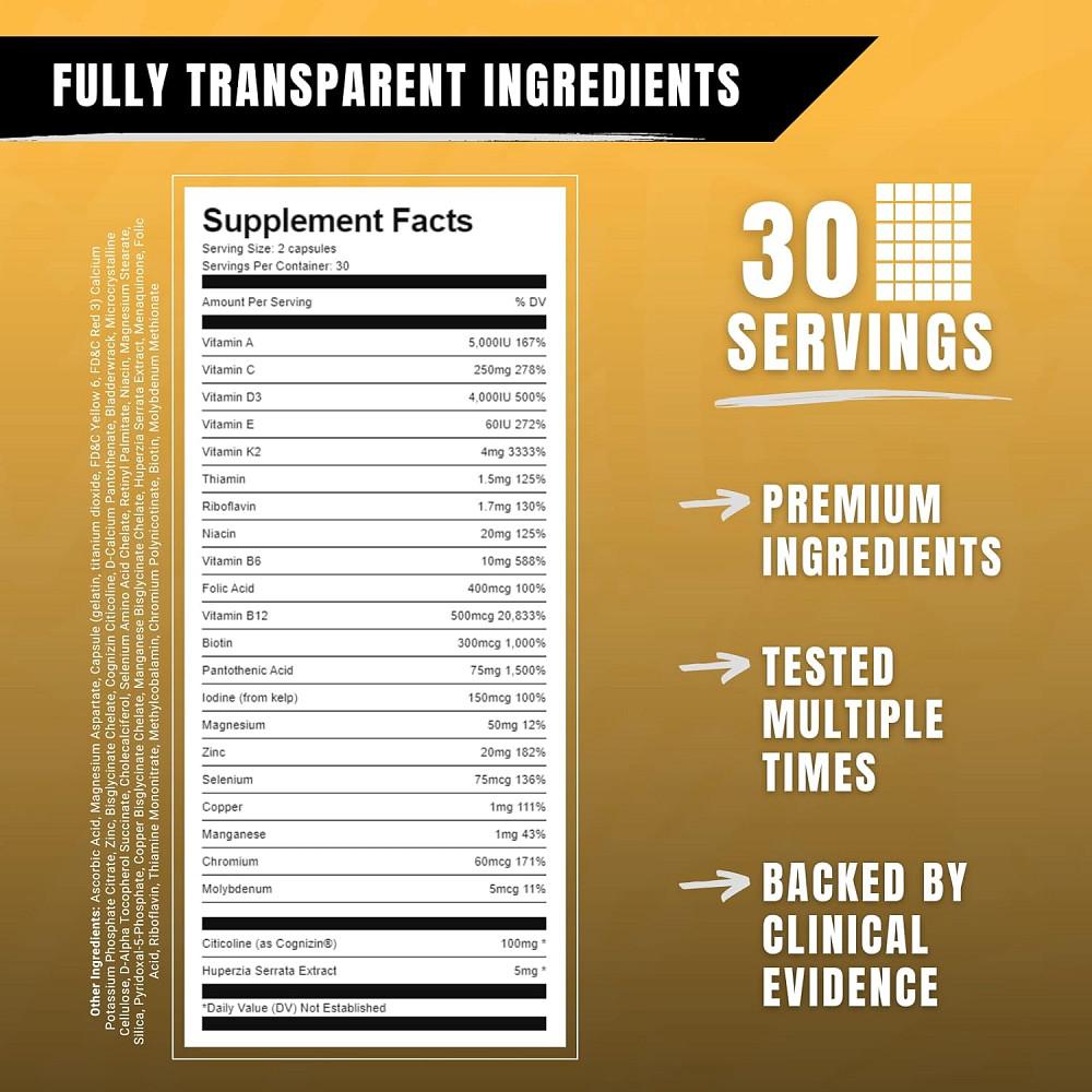 Мультивітаміни Ryse Supps Vitafocus, Multivitamin + Nootropic, 60 Gelatin Capsules Луцьк - фото 2