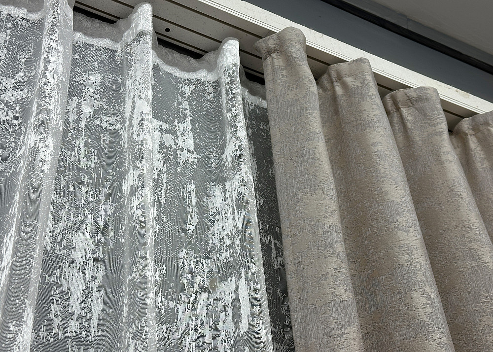 Комплект штор VR-Textil Жаккард Мрамор 100х270 2шт и Тюль 400х270 1143ш-1400т Капучино с белым 71-004/2 Киев - изображение 8