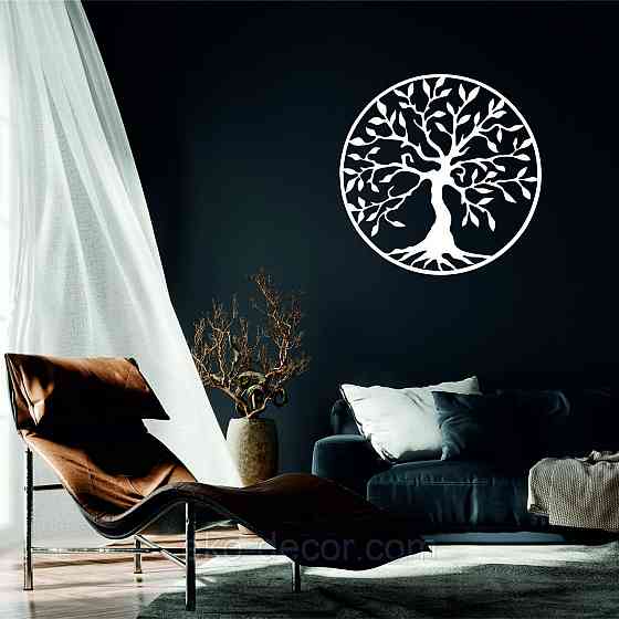 Декоративное настенное 3D Панно «Дерево в кругу» Декор на стену с объемом 90*90 см, Белый Киев