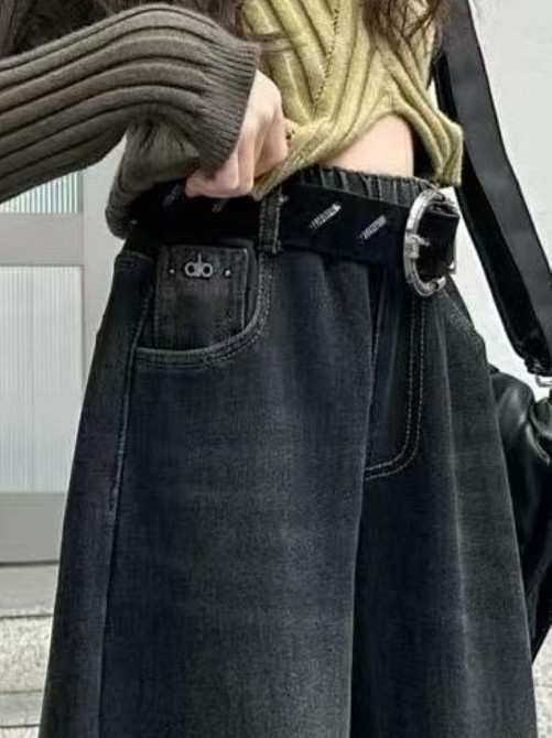 Джинсы Baggy для девочки подростка теплые на флисе темно-синие на 10,11 лет Николаев - изображение 2