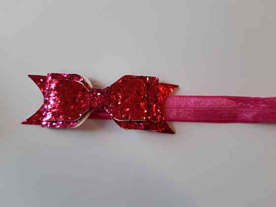 Пов'язка дитяча з блискітками малинова - розмір універсальний (на резинці), бантик 9см Київ