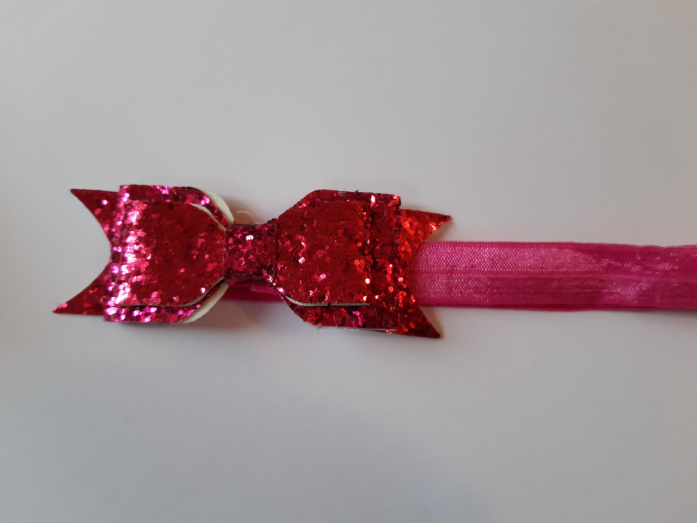Пов'язка дитяча з блискітками малинова - розмір універсальний (на резинці), бантик 9см Київ - фото 1