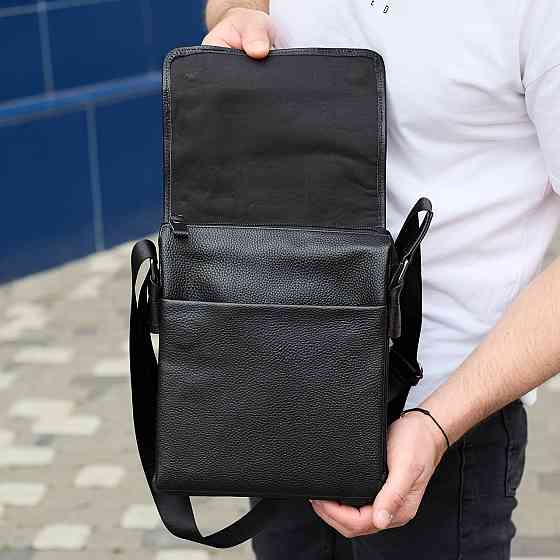 Сумка мессенджер кожаная барсетка для мужчин черная Tiding Bag 35775 Каменское