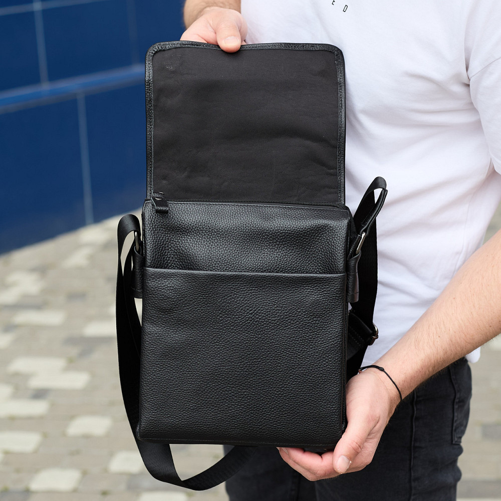 Сумка мессенджер 21.5x25x7 кожаная барсетка для мужчин Tiding Bag 35775 черная Каменское - изображение 4