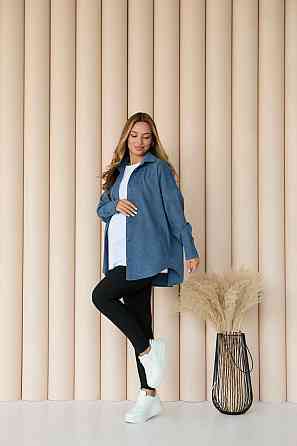 Женская рубашка для беременных стиля oversize из микровельвета Varna размер 2XL-3XL Lullababe джинсовая Кривой Рог
