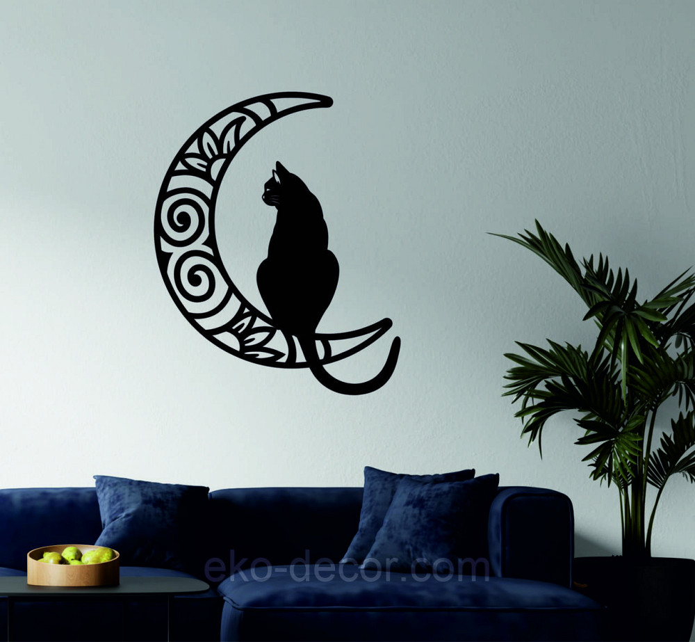 Декоративне настінне Панно «Кіт на Місяці» Декор на стіну 90*73 см, Чорний Київ - фото 4