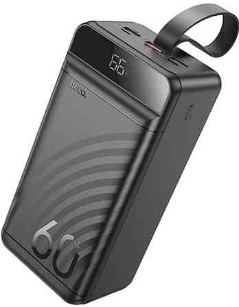 Чорний павербанк 60000mAh 22.5W з швидкою зарядкою та ліхтариком. Київ