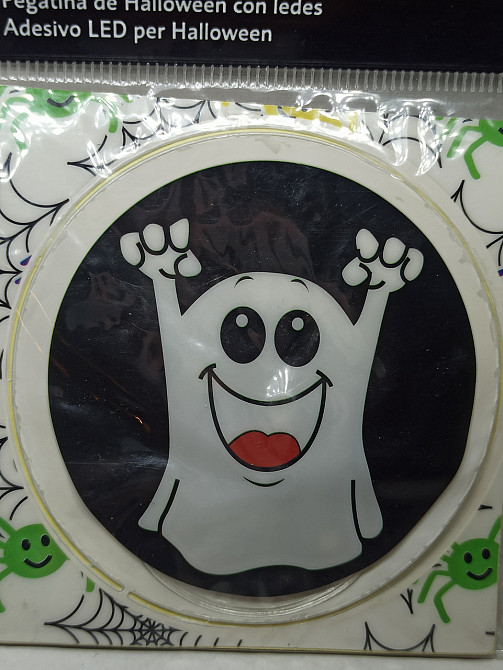 Наліпка на Хелловін 8 см зі світлодіодами Привид чорний Київ - фото 2
