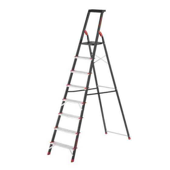 Драбина сталева, 8 сходинок, лоток для інвентарю, висота: 2221 мм, висота: висота до платформи: 1720 мм, 150 кг INTERTOOL LT-0058 Київ