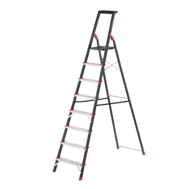 Драбина сталева, 8 сходинок, лоток для інвентарю, висота: 2221 мм, висота: висота до платформи: 1720 мм, 150 кг INTERTOOL LT-0058 Київ - фото 1