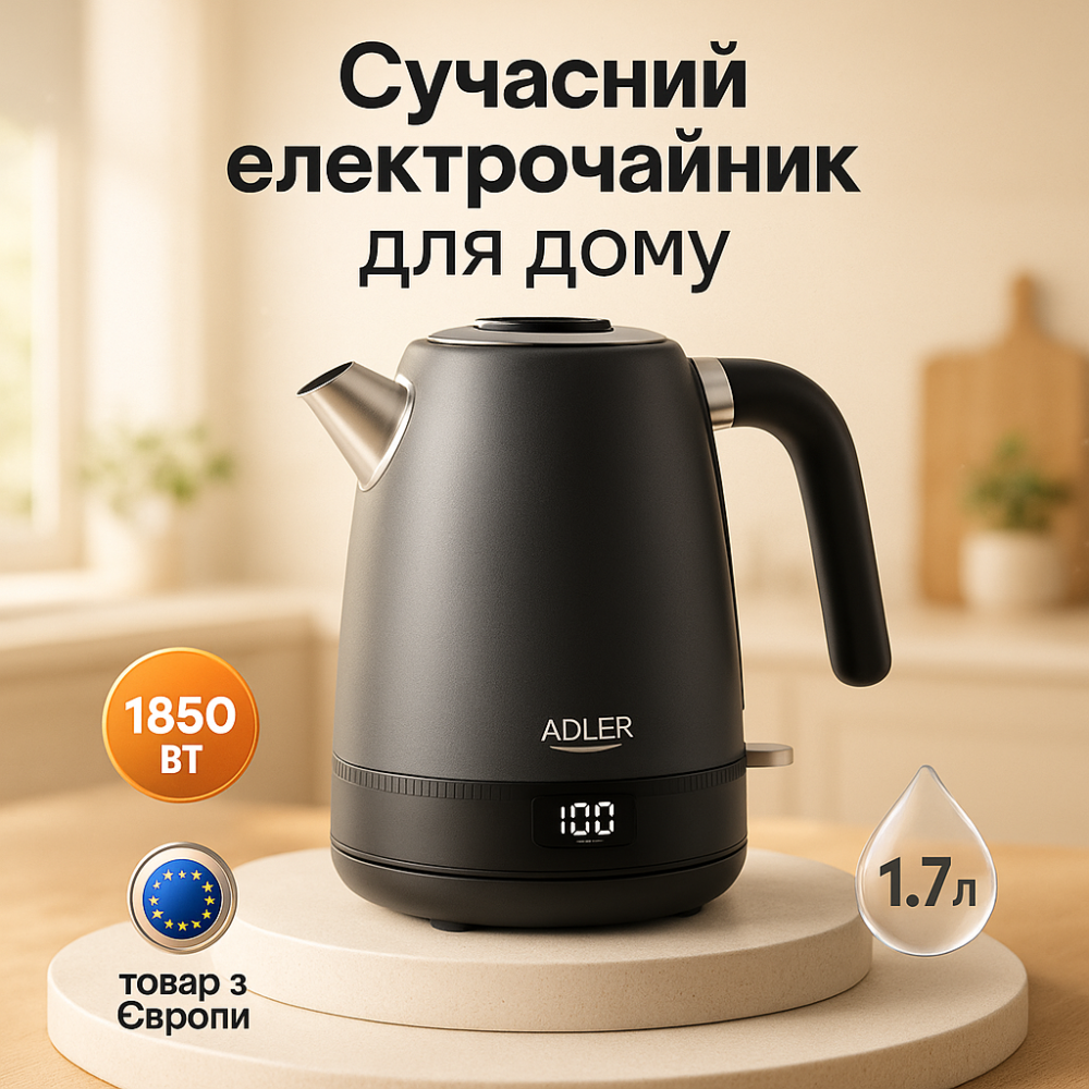 Чайник металевий Adler AD 1295 1.7л 1850Вт електричний з терморегулятором 40-100 ° С Gray IA-44 Львів - фото 20