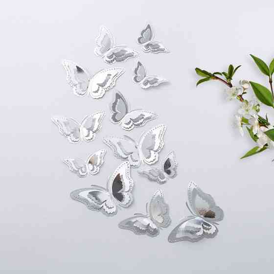 Метелики декоративні на стіну дзеркальні 12 штук сріблястий Київ