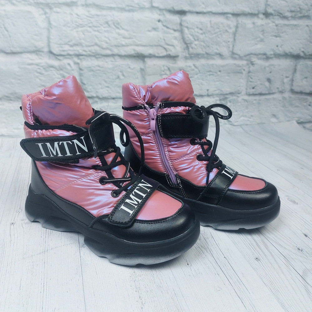 Детские зимние дутики термо розовые для девочек 