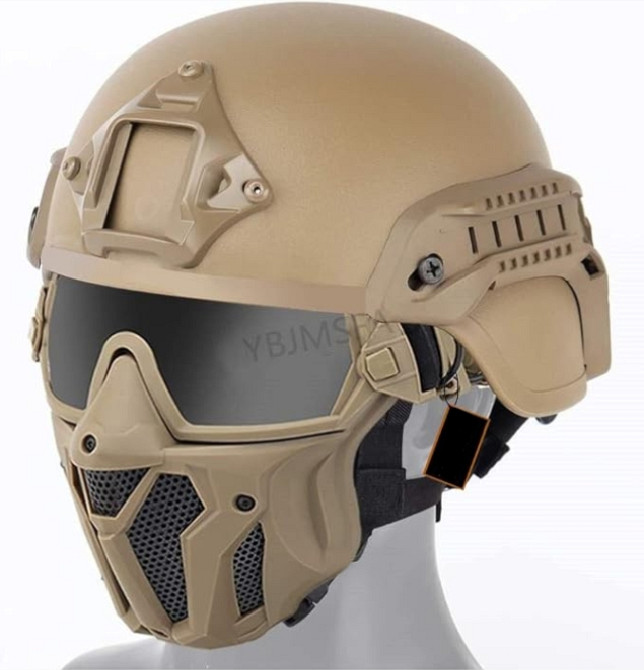 Тактичний страйкбольний PJ-шолом і маска з повним захистом обличчя зі знімними окулярами проти запотівання для пейнтбольної гри CS з пневматичної збро Луцьк - фото 1