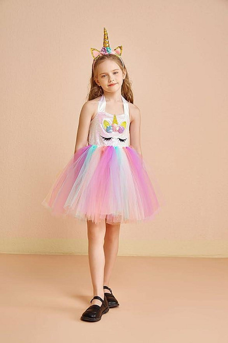 Платье единорога для девочки 7–8 лет праздничное с радужной объемной юбкой, обручем, наряд на день рождения Киев - изображение 6