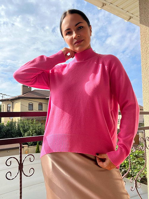 Светр жіночій A-N 1066 тонкий оверсайз широкий високий комір, малиновий, one size Київ - фото 1