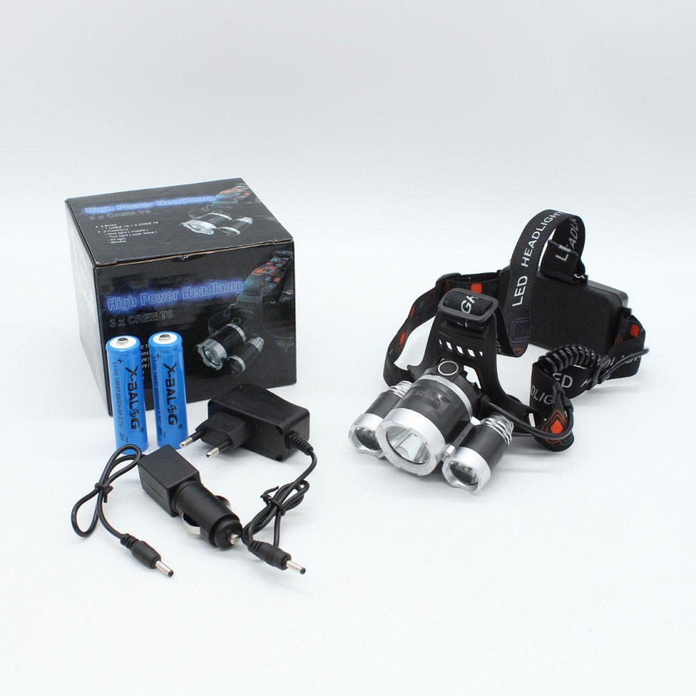 Налобний ліхтар T6+2XPE, RJ-3000, від мережі та прикурювача / Потужний акумуляторний ліхтарик на голову Київ - фото 10