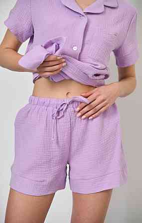 Мусліновий комплект жіночий шорти і сорочка лавандовий L Харків