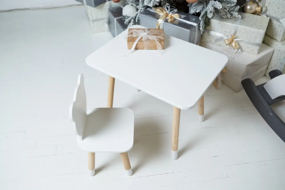 Дитячий прямокутний столик (Білий) та стільчик Ведмедик (Білий) Вінниця